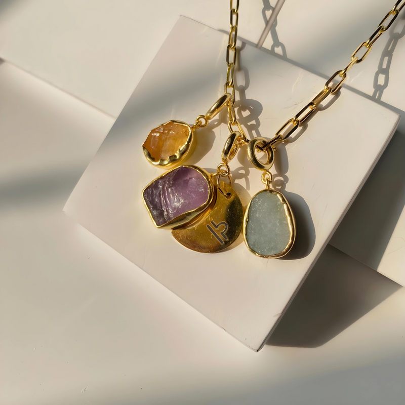 Druzy Link Charm Necklace - Inaya Accessories
