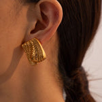 Load image into Gallery viewer, 18kt Gold Plated Chunky Textured Rectangle Stud Earrings, Advika - Inaya Accessories
