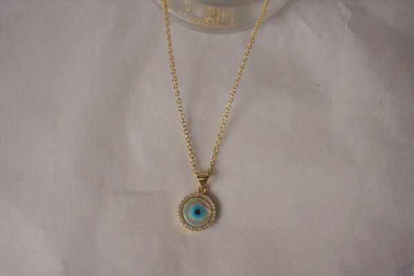 Evil Eye Round Charm Necklace - Inaya Accessories