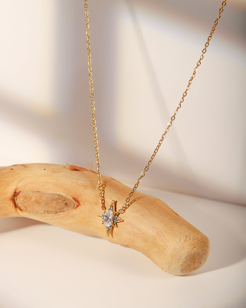 18Kt Gold Plated Octogonal Star Pendant Neckalce, Celest - Inaya Accessories