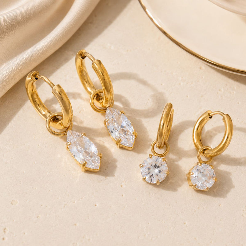 18K Gold Plated Marquise Crystal Hoop Earrings, Anya