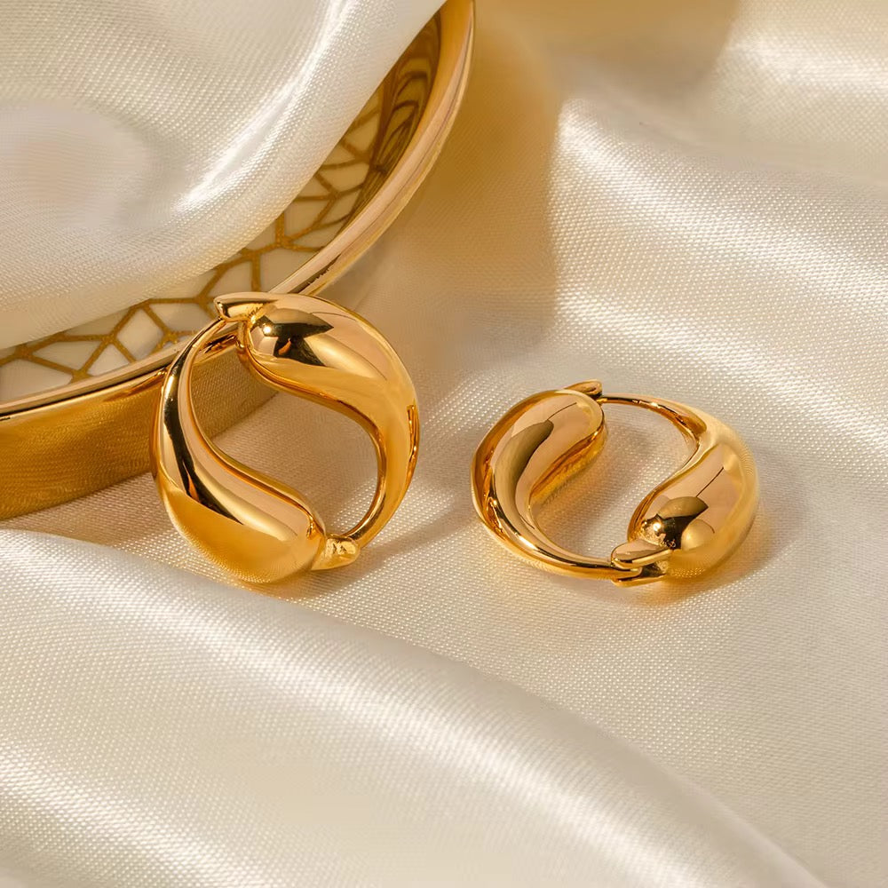 Inaya Modern Festive 18KT Gold Plated Double Water Drop Splicing Hoop Earrings, Leah