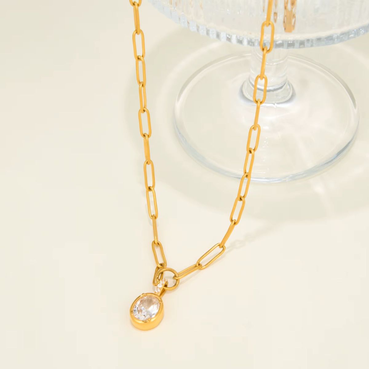 18k gold plated crystal drop paperclip necklace, ira