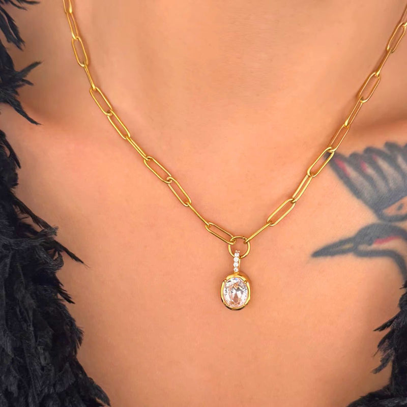 18K Gold Plated Crystal Drop Paperclip Necklace, Ira