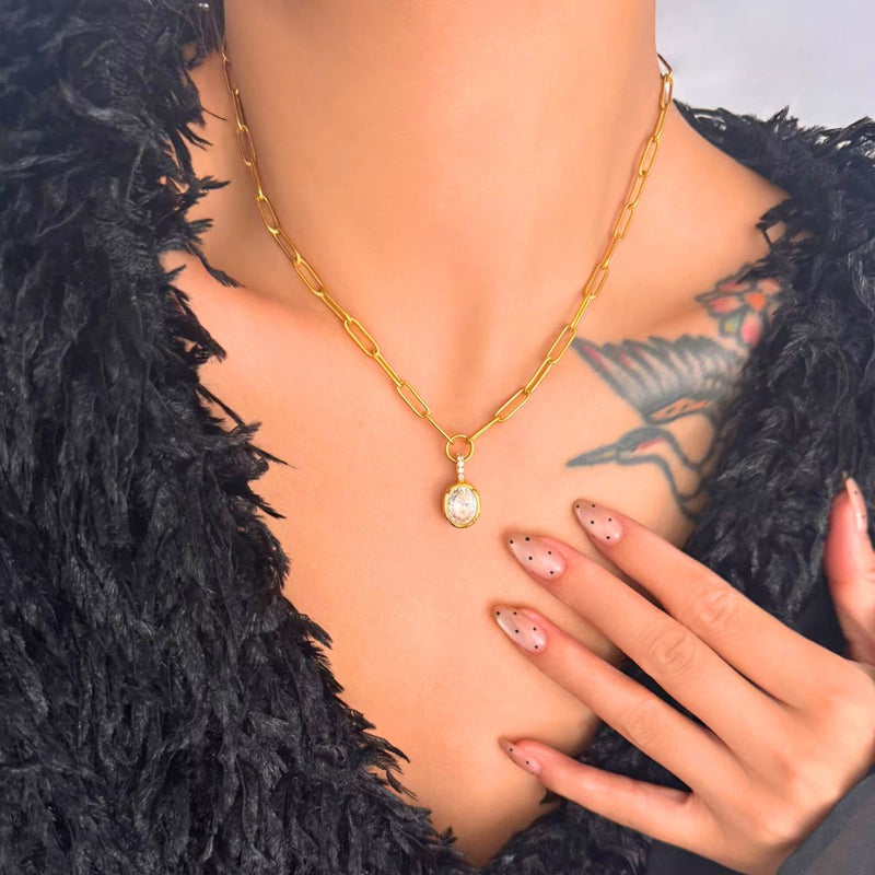 18K Gold Plated Crystal Drop Paperclip Necklace, Ira