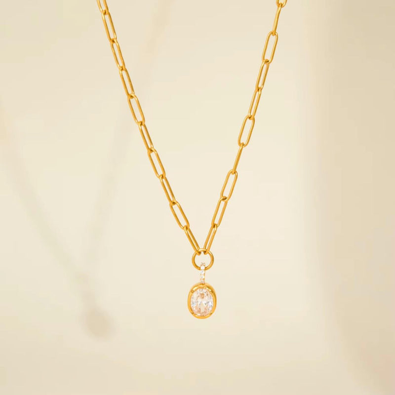 18K Gold Plated Crystal Drop Paperclip Necklace, Ira