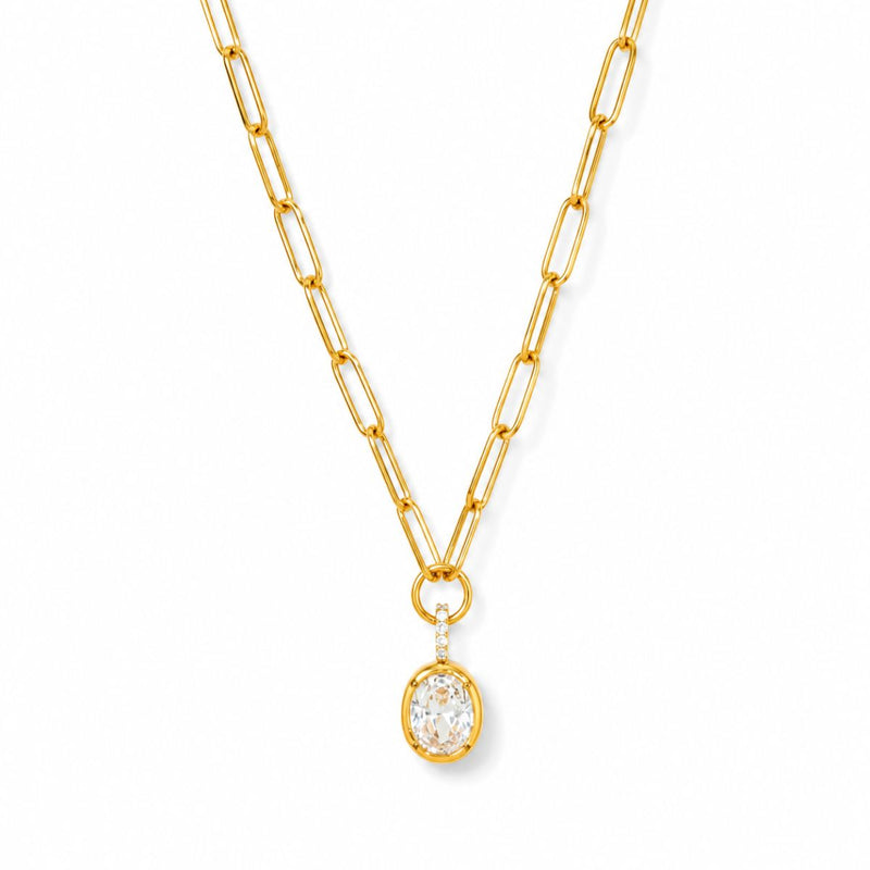 18K Gold Plated Crystal Drop Paperclip Necklace, Ira