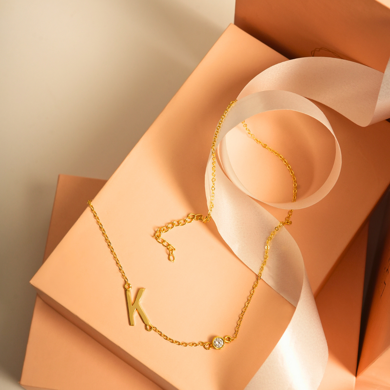 Inaya 18 KT Gold Plated Stainless Steel Chic Initial & Birthstone Necklace