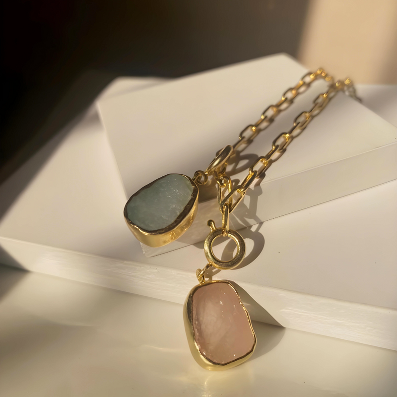 Druzy Link Charm Necklace - Inaya Accessories