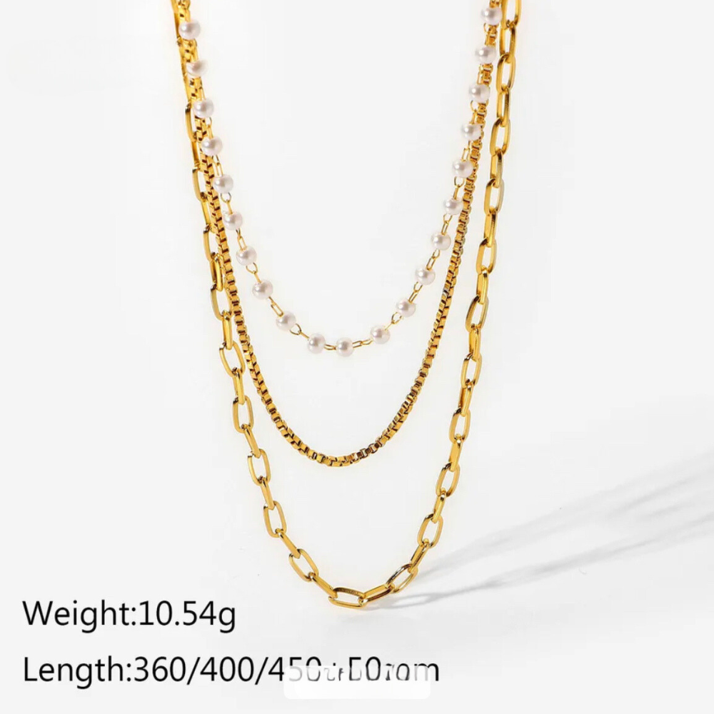 18kt Gold Plated Multilayered Pearl and Linkchain Necklace, Meagan
