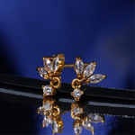 Load image into Gallery viewer, 18KT Gold Plated Sterling Silver Celestial Zircon Dangle Piercing Earrings, Stella
