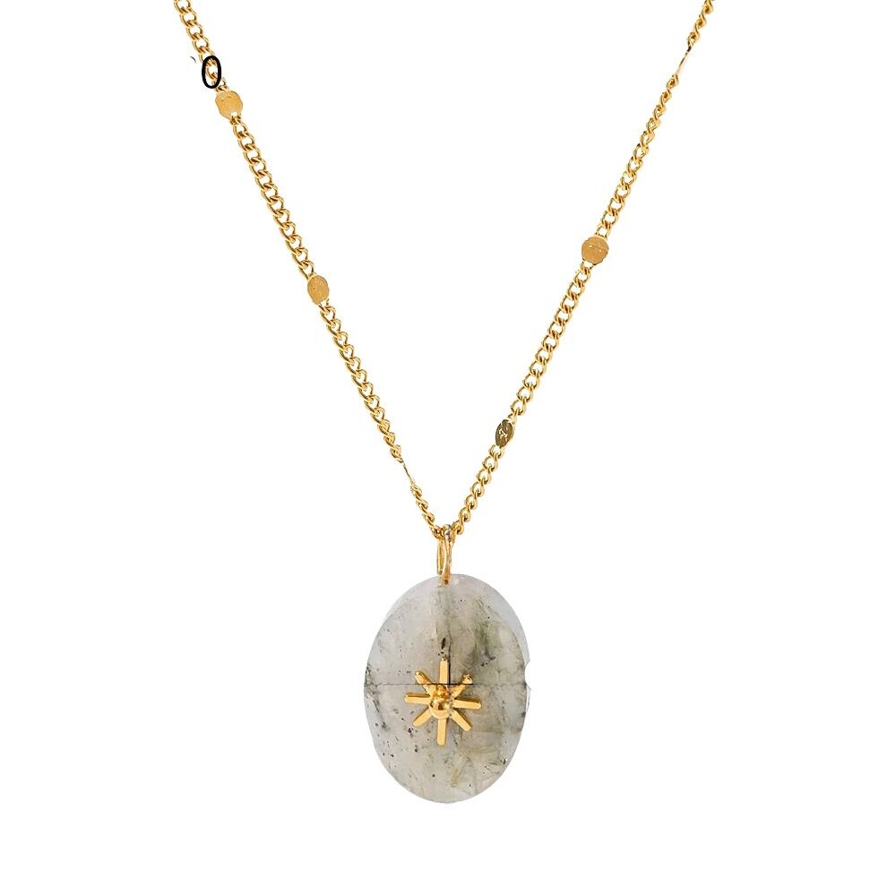 18kt Gold Plated White Stone Flower Inlaid Necklace, Jane - Inaya Accessories
