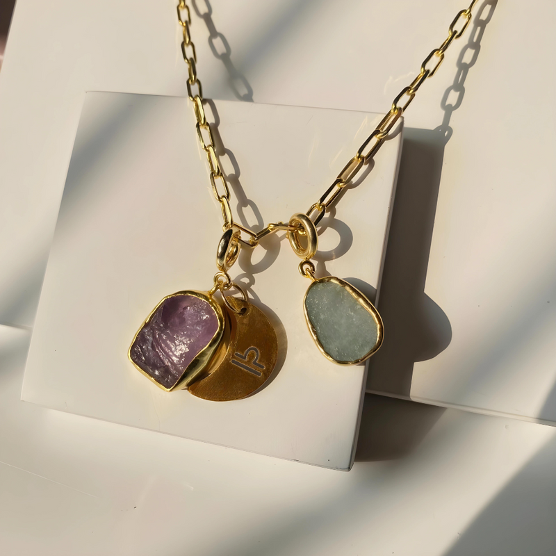 Druzy Link Charm Necklace - Inaya Accessories