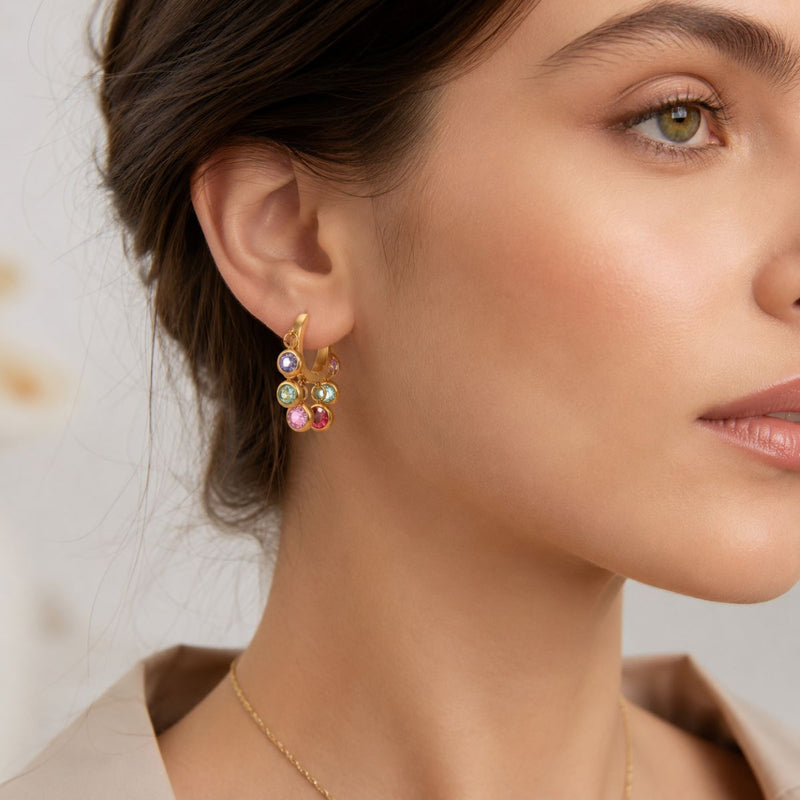 18K Gold Plated Multi-Color Gemstone Hoop Earring, Lara