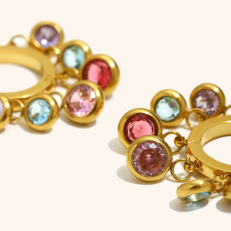 18K Gold Plated Multi-Color Gemstone Hoop Earring, Lara