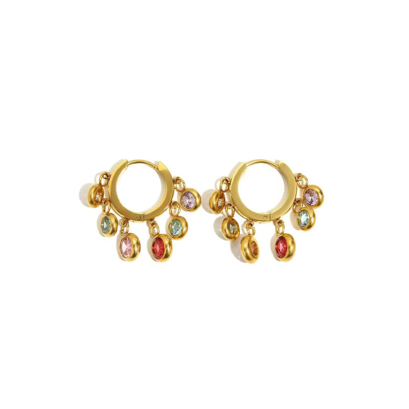 18K Gold Plated Multi-Color Gemstone Hoop Earring, Lara