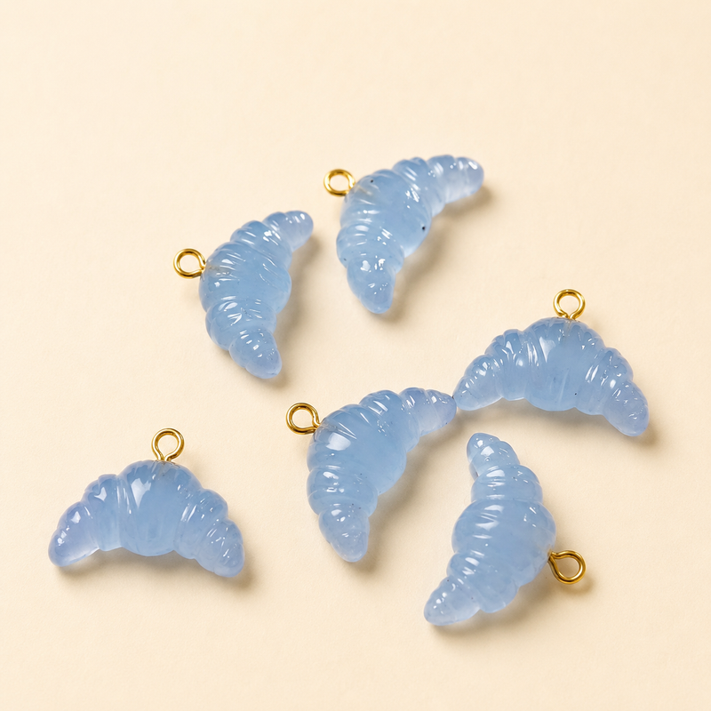 18kt Gold Plated Carved Natural Stone Croissant Drop Earrings