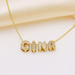 Load image into Gallery viewer, Personalised 18KT Gold Plated Waterproof Diamond Bubble Initial Name Necklace
