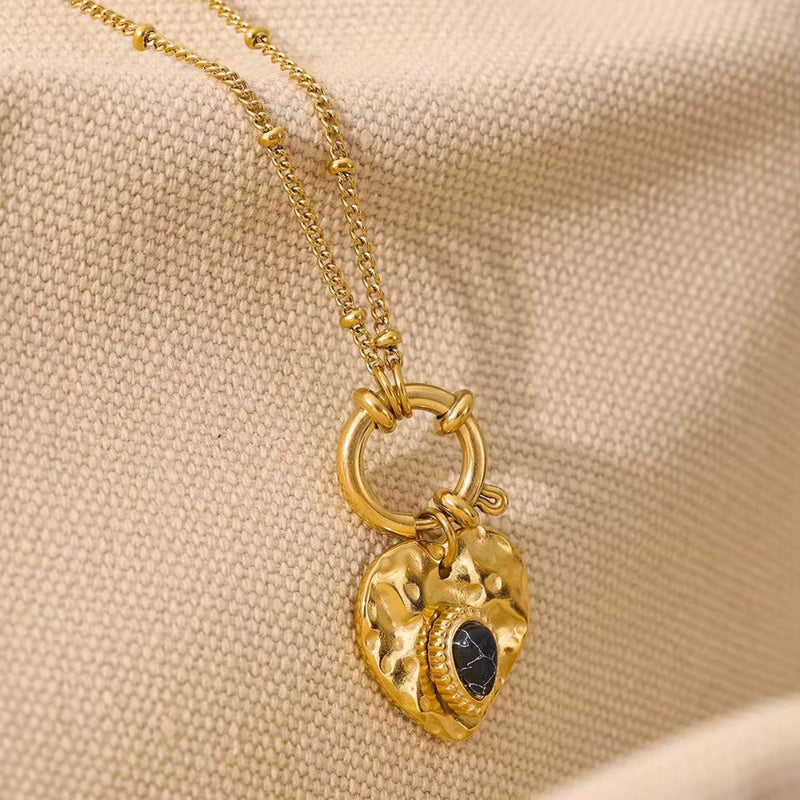 18K Gold Plated Hammered Heart Necklace, Rumi