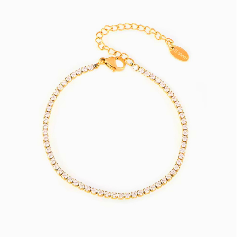 18 KT Gold Plated Stainless Steel Sleek Tennis Bracelet, Halo