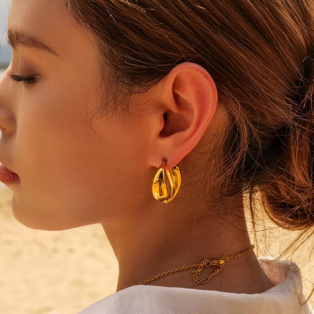 Inaya Modern Festive 18KT Gold Plated Double Water Drop Splicing Hoop Earrings, Leah