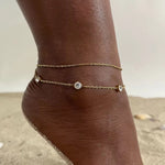 Load image into Gallery viewer, 18kt Gold Plated Double Layered Round Zircon Dainty Anklet, Elma
