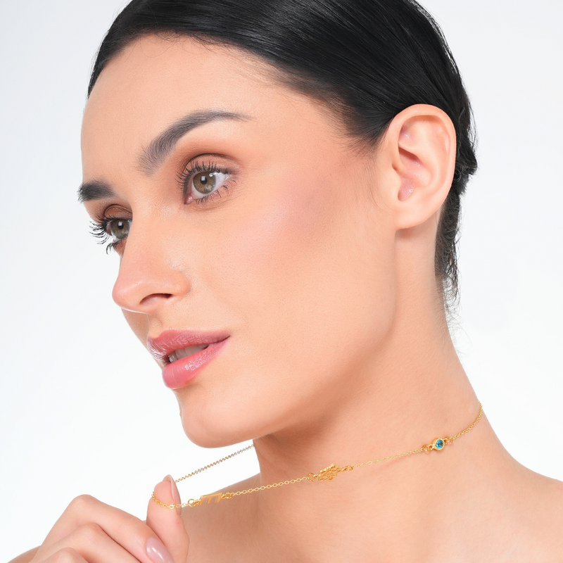 Inaya 18 KT Gold Plated Stainless Steel Personalised Initial, Flower & Birthstone Necklace