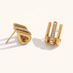 Load image into Gallery viewer, 18kt Gold Plated Minimalistic Multilayer Crystal Rhinestone Earrings, Mysa
