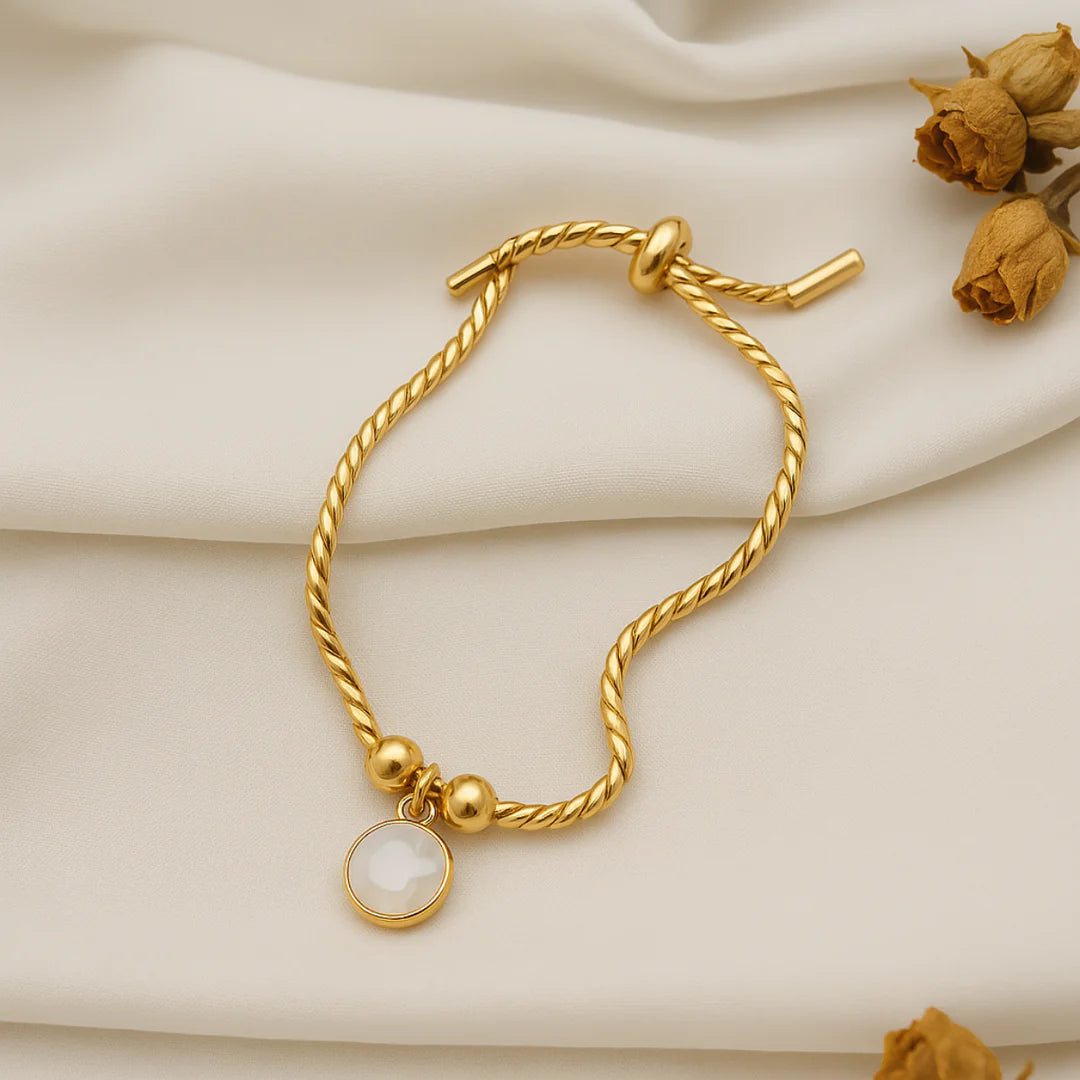 18kt Gold Plated Snake Twist Chain White Shell Adjustable Bracelet, Alma