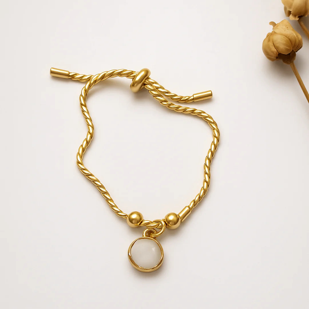 18kt Gold Plated Snake Twist Chain White Shell Adjustable Bracelet, Alma