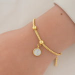 Load image into Gallery viewer, 18kt Gold Plated Snake Twist Chain White Shell Adjustable Bracelet, Alma
