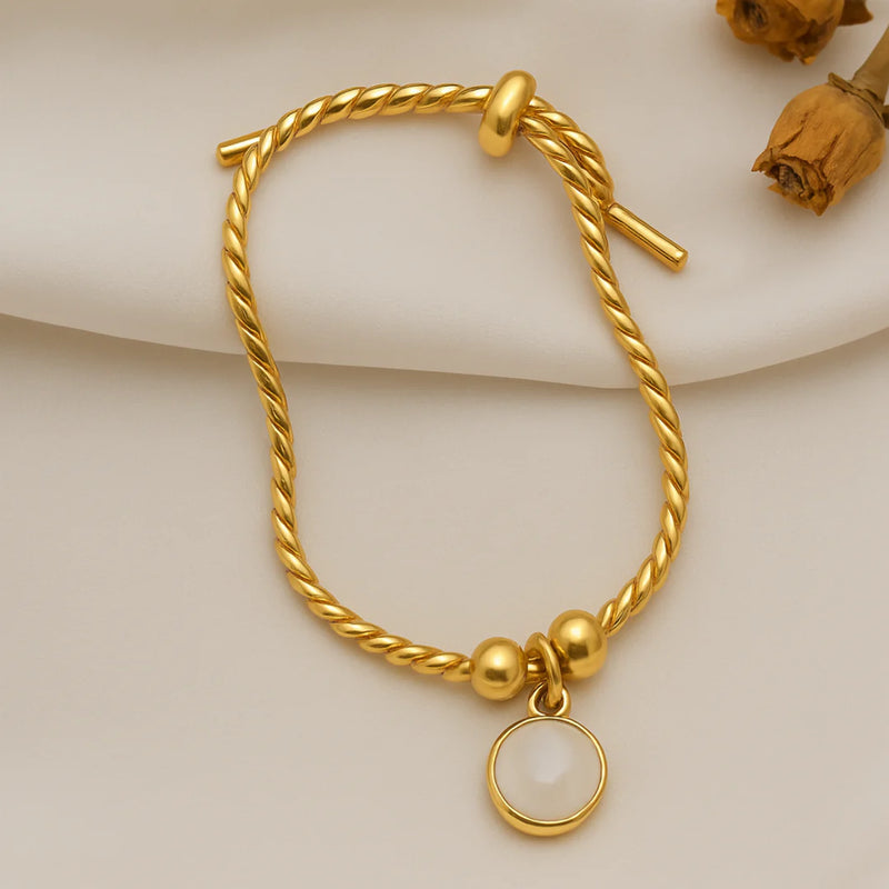 18kt Gold Plated Snake Twist Chain White Shell Adjustable Bracelet, Alma