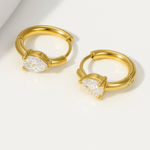 Load image into Gallery viewer, 18kt Gold Plated Demi Fine White Zircon Water Drop Piercing Huggie Earrings, Arya
