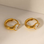 Load image into Gallery viewer, 18kt Gold Plated Demi Fine White Zircon Water Drop Piercing Huggie Earrings, Arya
