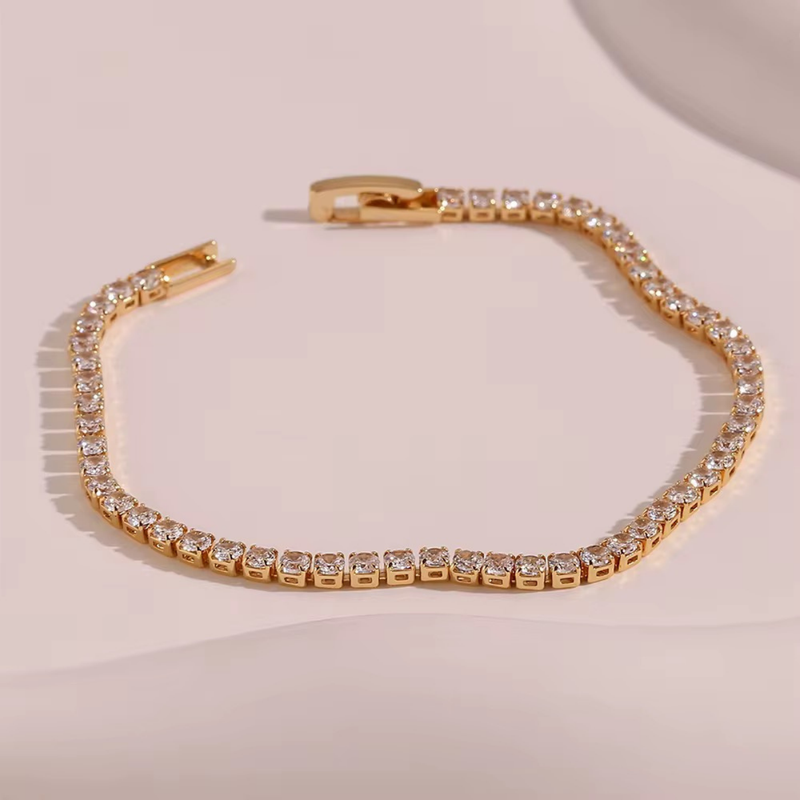 14 KT Gold Plated Rhinestone Tennis Bracelet, Aurora (Pre-order)