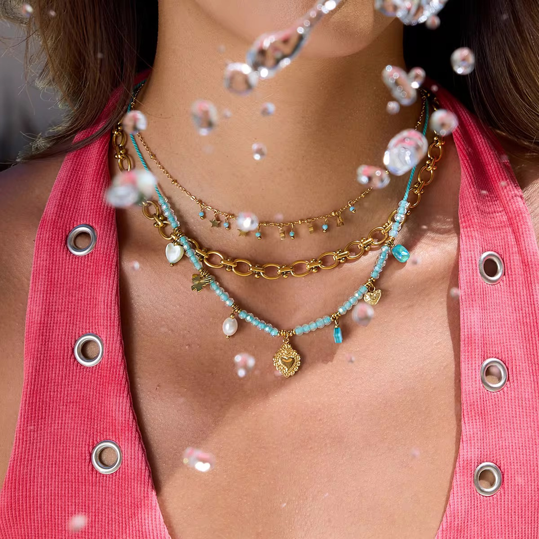 Amalfi Set of 3 Necklaces, 18KT Gold Plated Stainless Steel Rope Charm, Trinket & Paperclip Necklace Set