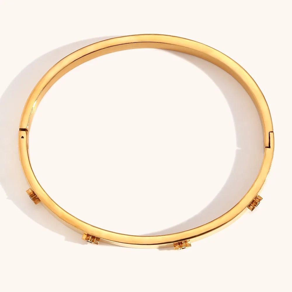 18kt Gold Plated North Star Zircon Bangle, Phoebe