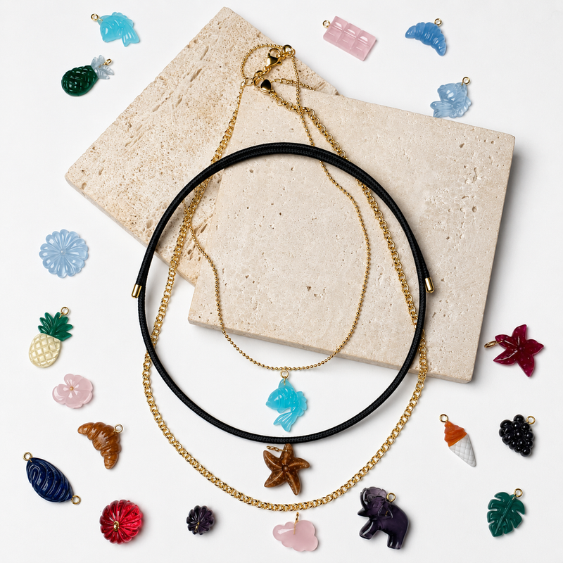 18KT Gold Plated Personalised Carved in Stone Charm Necklace, The Maya Collection