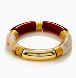 Load image into Gallery viewer, 18KT Gold Plated Acrylic Brown &amp; White Bead Bracelet, Haze
