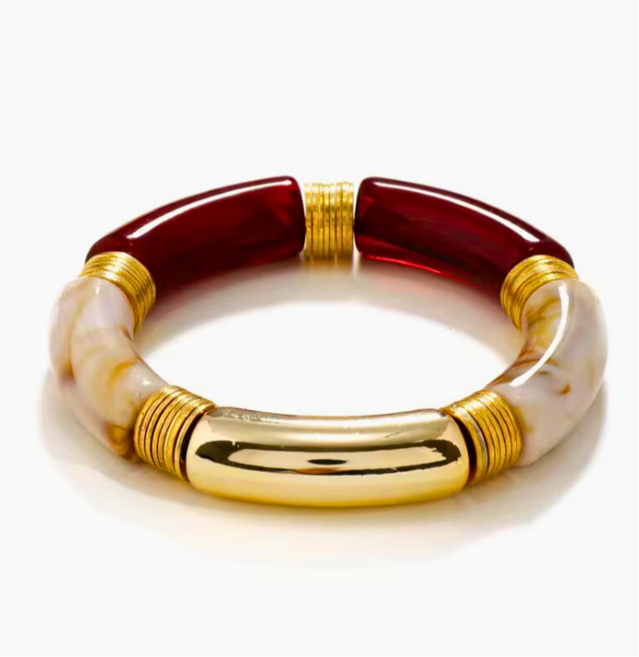 18KT Gold Plated Acrylic Brown & White Bead Bracelet, Haze