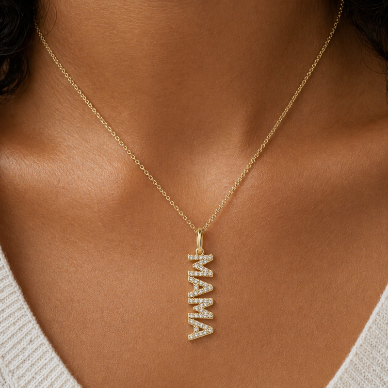 18 KT Gold Plated Mother's Day Special Mama Diamond Necklace, Rooh