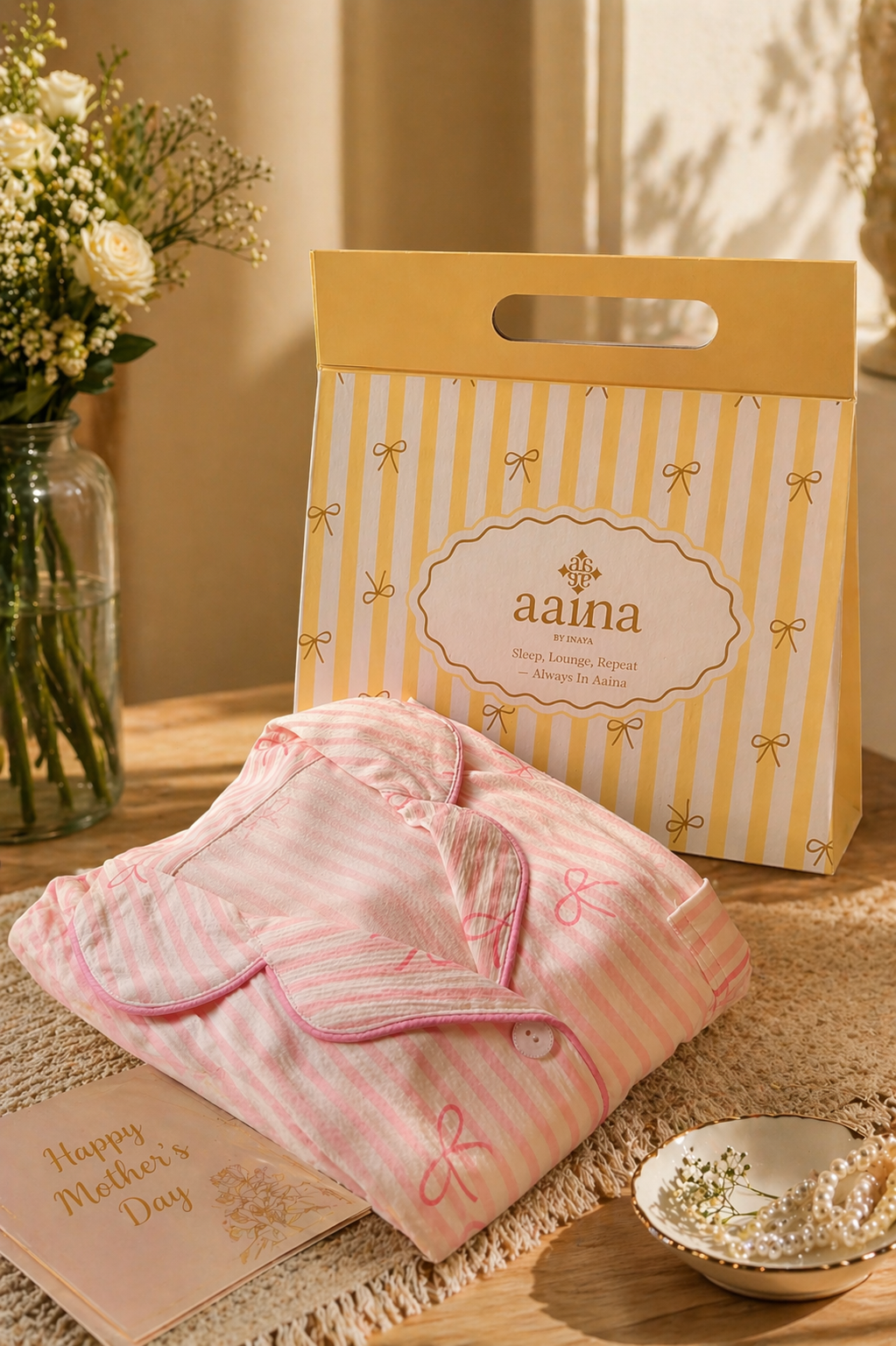 Mother's day best selling pajama set + inaya jewellery hamper gift box