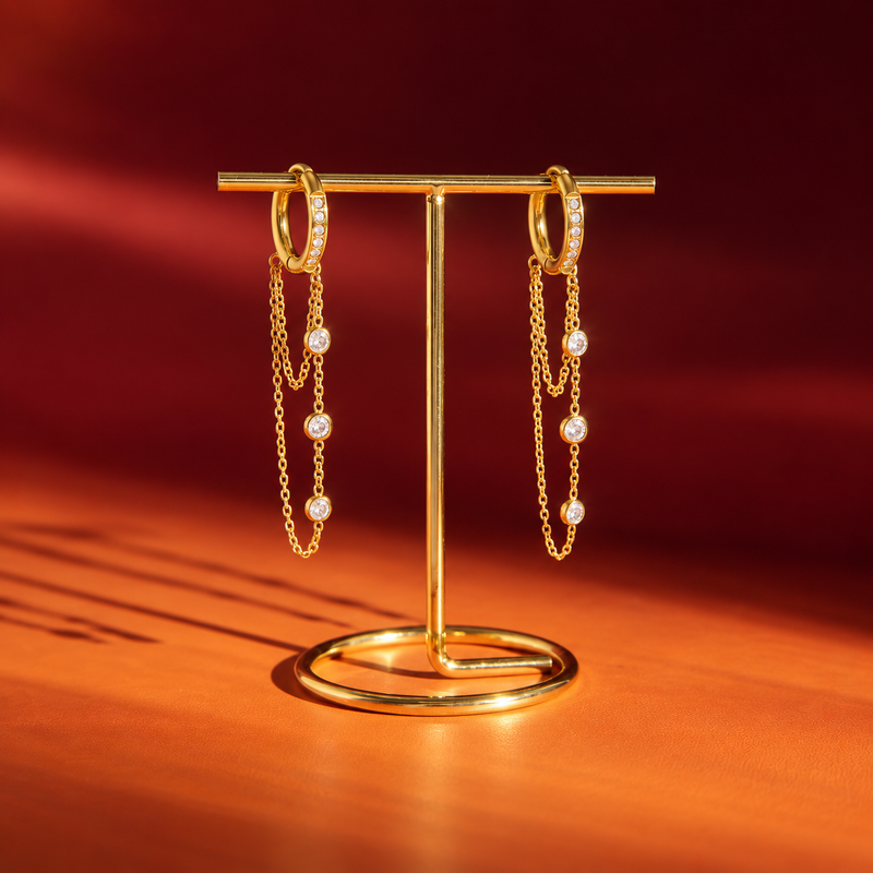 18kt Gold Cascade Chain Earrings, Ayat