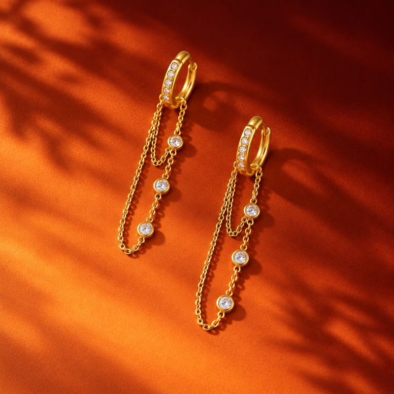 18kt Gold Cascade Chain Earrings, Ayat