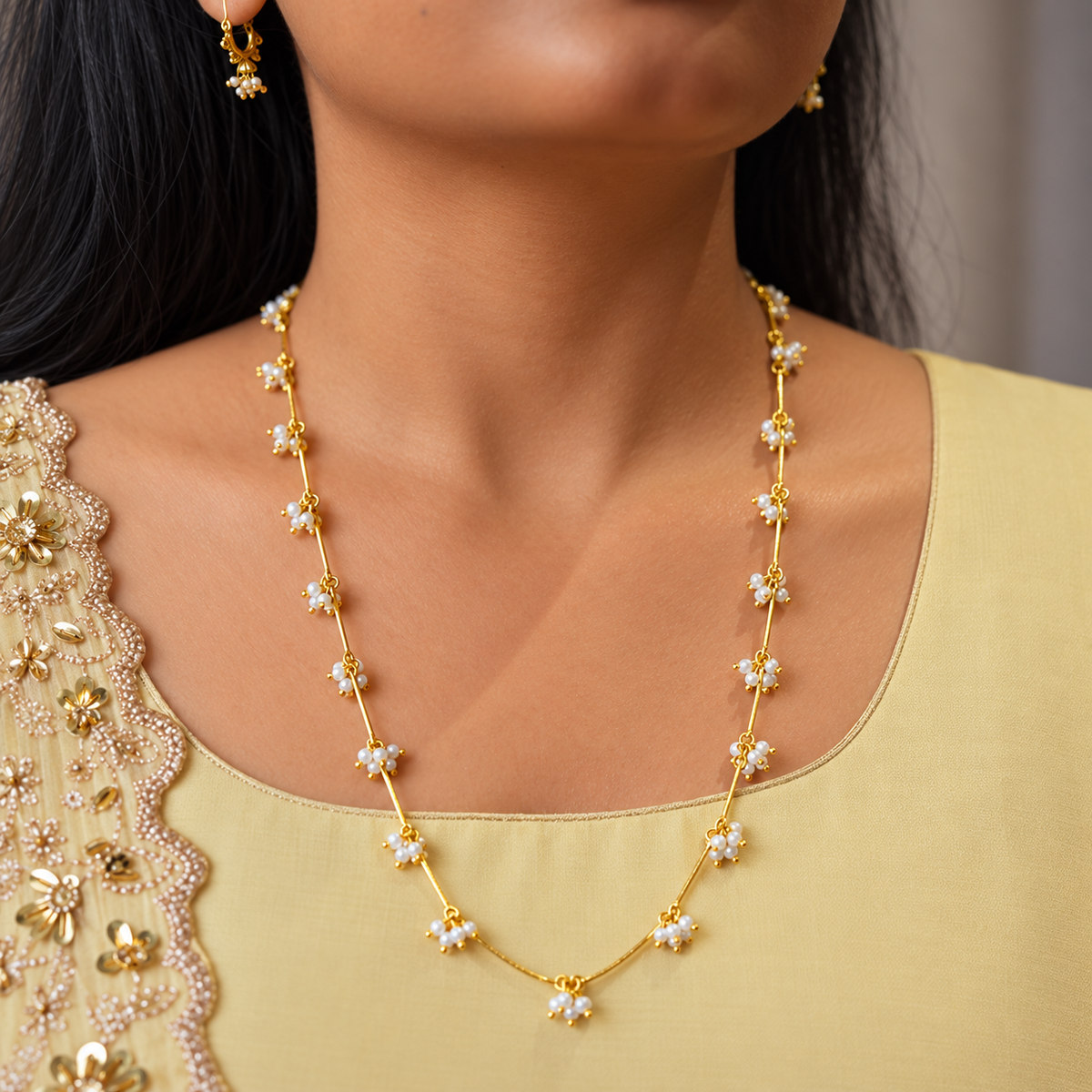 18kt gold plated pearl multi purpose cluster paperclip necklace & wrap bracelet, gul