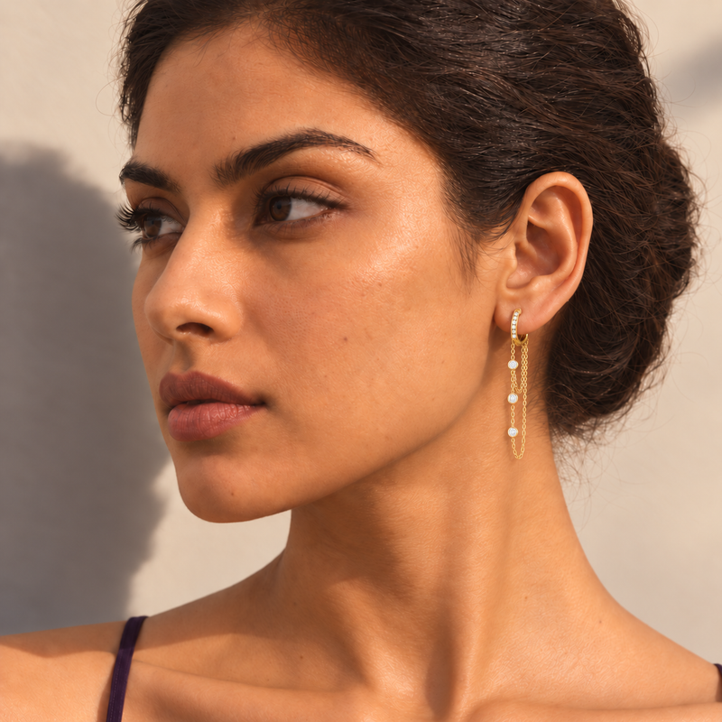 18kt Gold Cascade Chain Earrings, Ayat