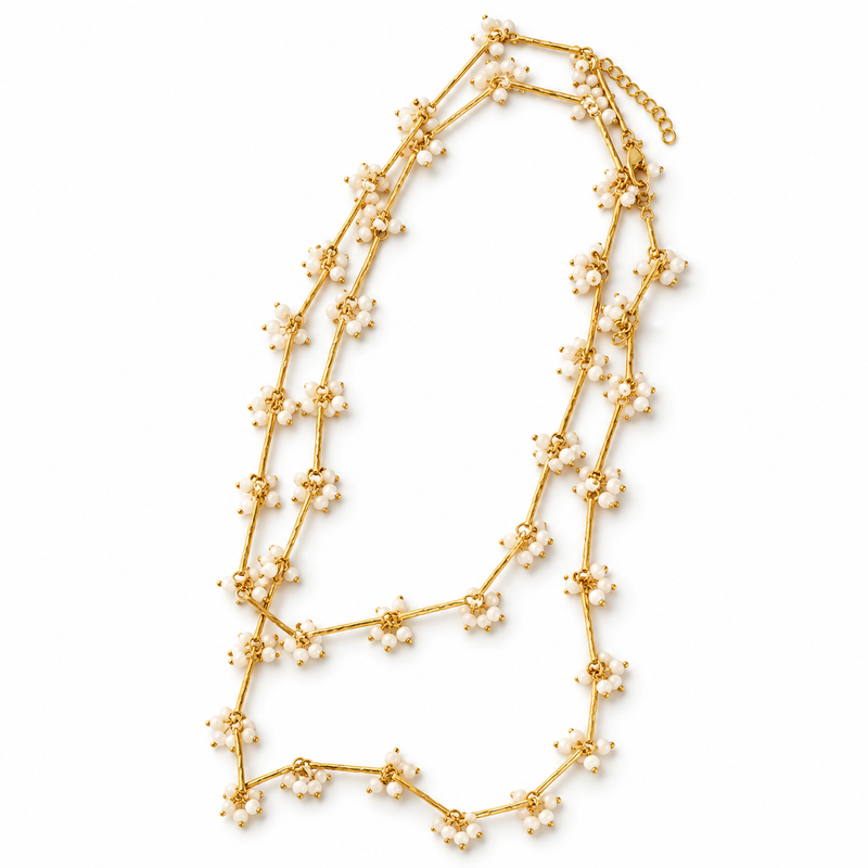 18KT Gold Plated Pearl Multi Purpose Cluster Paperclip Necklace & Wrap Bracelet, Gul