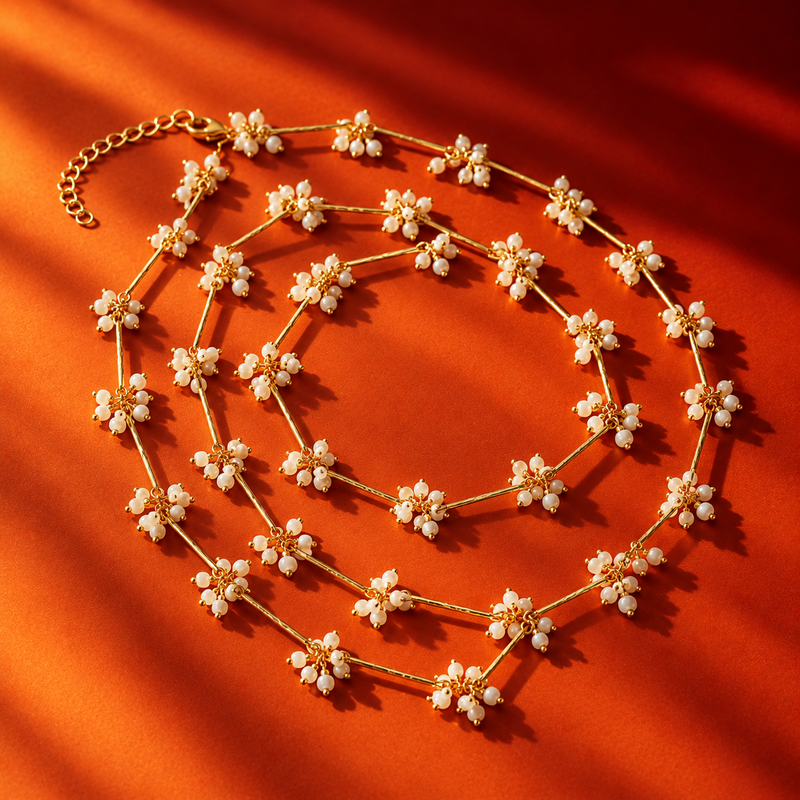 18KT Gold Plated Pearl Multi Purpose Cluster Paperclip Necklace & Wrap Bracelet, Gul