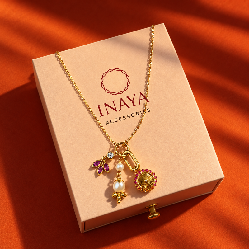 18KT Gold Plated Removable Heritage Pearl Jhumki & Lotus Charm Pendant Necklace, Nina