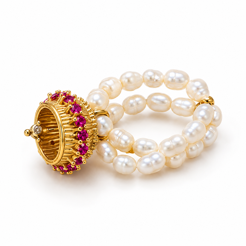 18KT Gold Plated Pearl Ghungroo Jhumka Charm Ring, Kajol